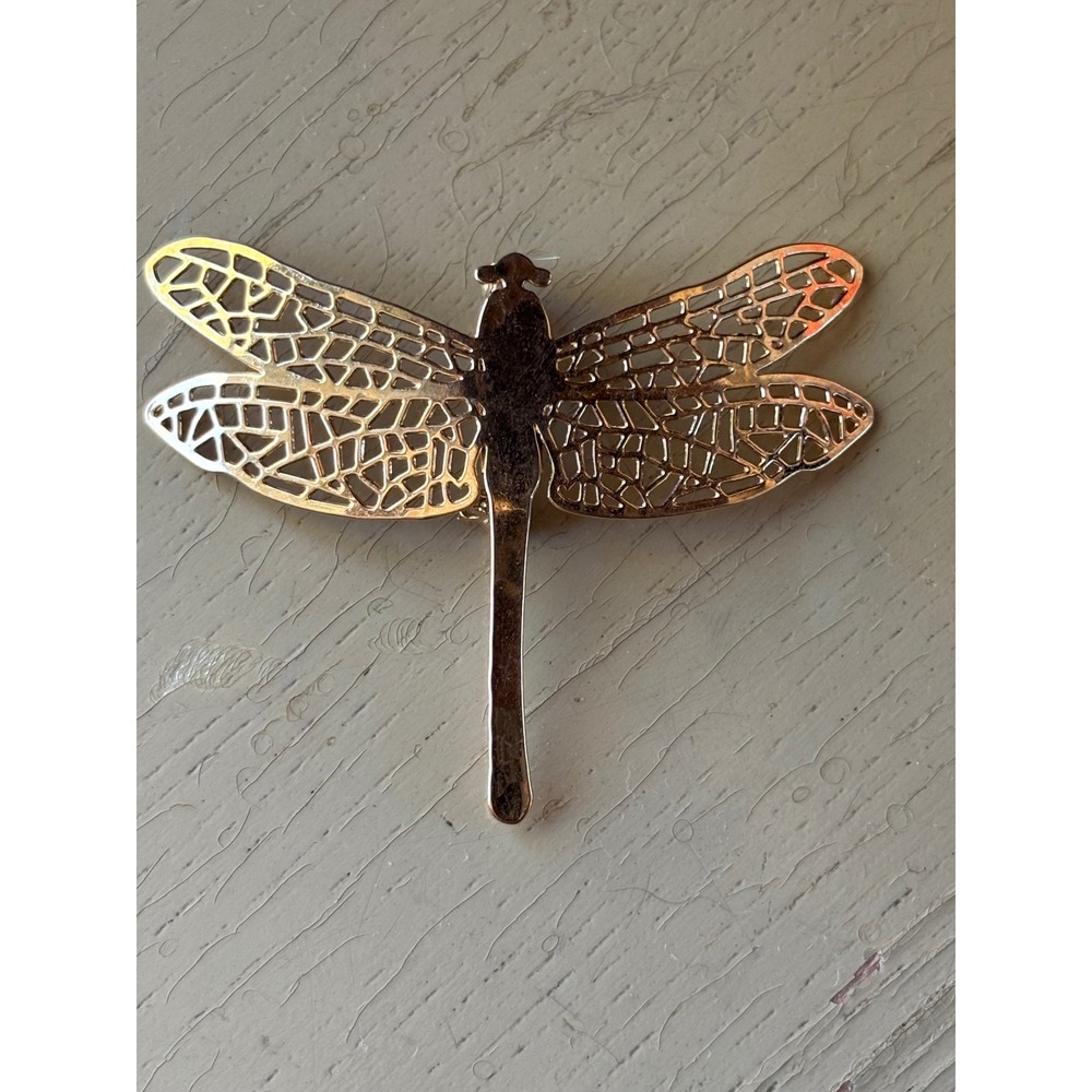 Gold Tone Dragonfly Brooch Openwork Filigree Wing Nature Inspired Pin Accessory